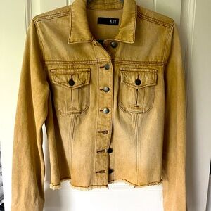KUT Kara Denim Jacket Frayed Hem Khaki Denim Cropped Size medium